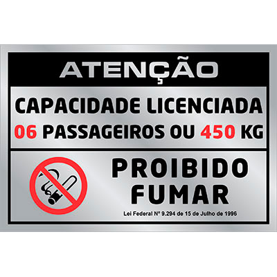 Placa de Sinalização -LOTAÇÃO 04 PASS./NÃO FUMAR- 105 X 155mm