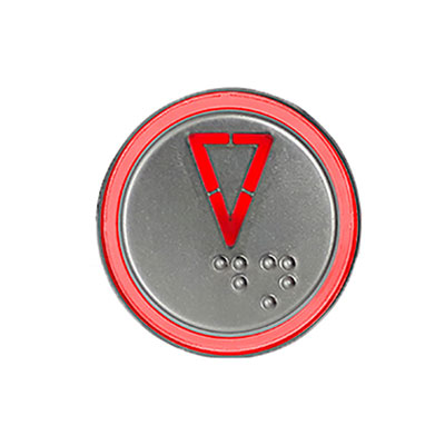 Botão com Braille Led Vermelho 32mm 12 / 24V Seta Desce