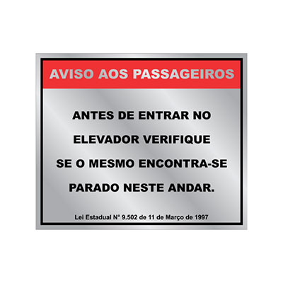 Placa de Sinalização -AVISO AOS PASSAGEIROS 150 X 180mm