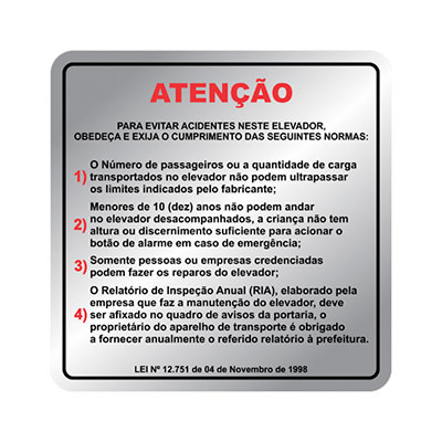 Placa de Sinalização -EVITAR ACIDENTES- 150 X 150mm