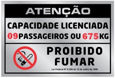 Placa de Sinalização -LOTAÇÃO 09 PASS./NÃO FUMAR- 105 X 155mm